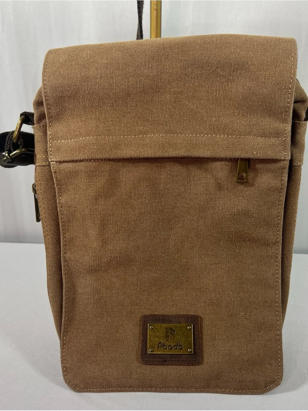 Vintage Pbadb Brown Canvas Messenger Bag Crossbody Shoulder Utility Travel Purse
